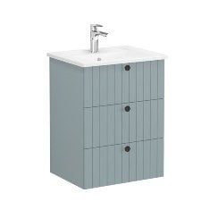 Vitra Root Groove 69474 Lavabo Dolabı, Üç Çekmeceli, 60 Cm, Mat Fiyord Yeşili, Köşeli Lavabolu